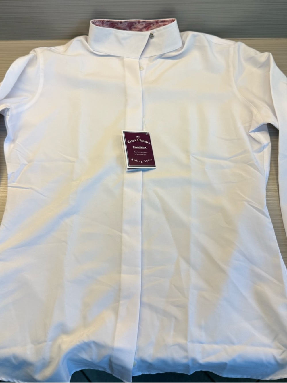 Classic White Equestrian Riding Show Shirt with Contrast Collar